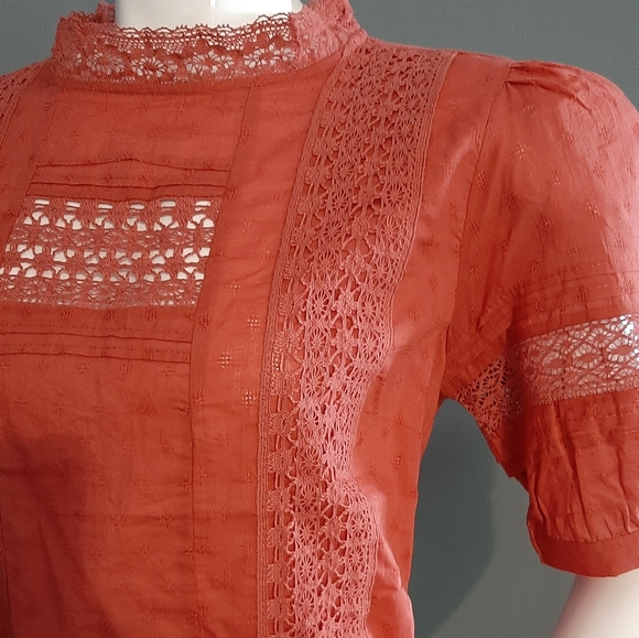 Universal Thread Rust Lace Puff Sleeve Blouse - Picture 6 of 16